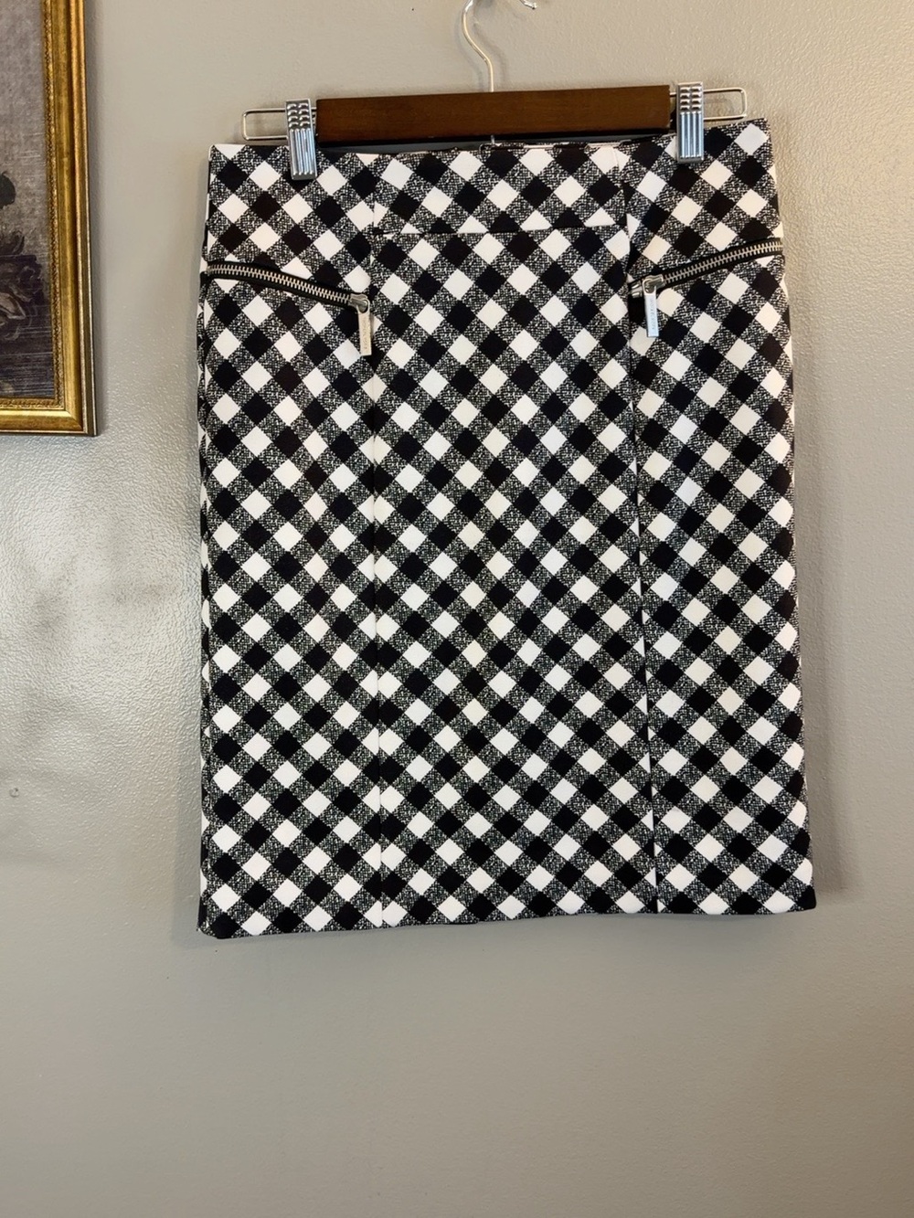 MICHAEL Michael Kors Black White Geometric Print Zip Pocket Pencil Skirt 4 - Picture 3 of 7